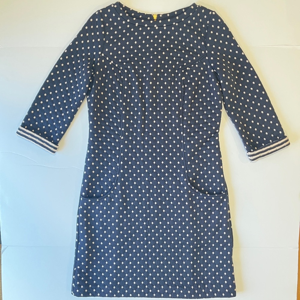 Boden Navy and Cream Polka Dot Dress